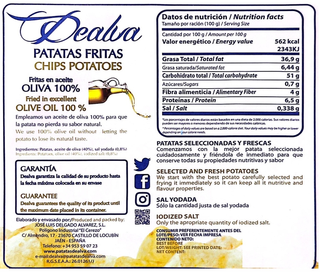 PATATAS DEALVA ACEITE OLIVA CAJA (6 bolsas 300g)